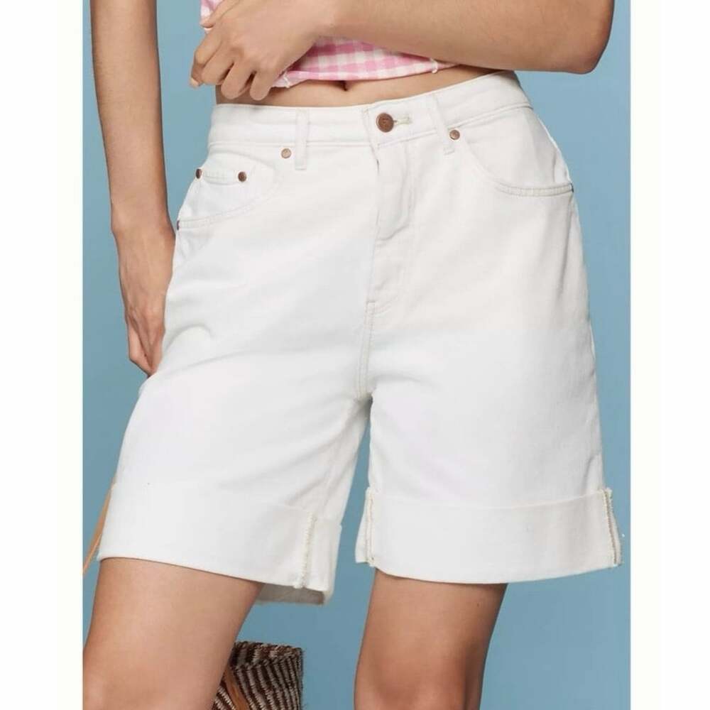Anthropologie Pilcro Austyn High Rise Cuffed Bermuda Jean Shorts White Size 25 - Picture 7 of 10